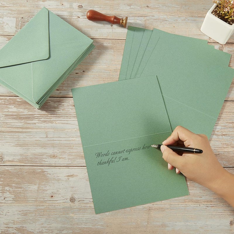 Toperd 50 Pack Sage-Green A7 Envelopes with Cards 5x7 Thick Folded Cardstock and Gold Stickers for Greeting Cards, Wedding, Birthday, Invitations, Baby Showers (Sage-Green, 5x7) - Image 5